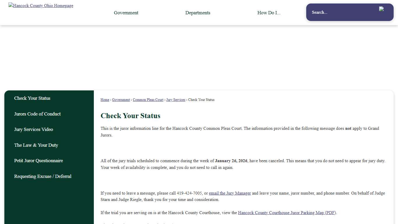 Check Your Status Hancock County, OH