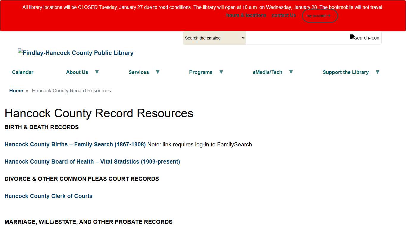 Hancock County Record Resources Findlay-Hancock County Public Library